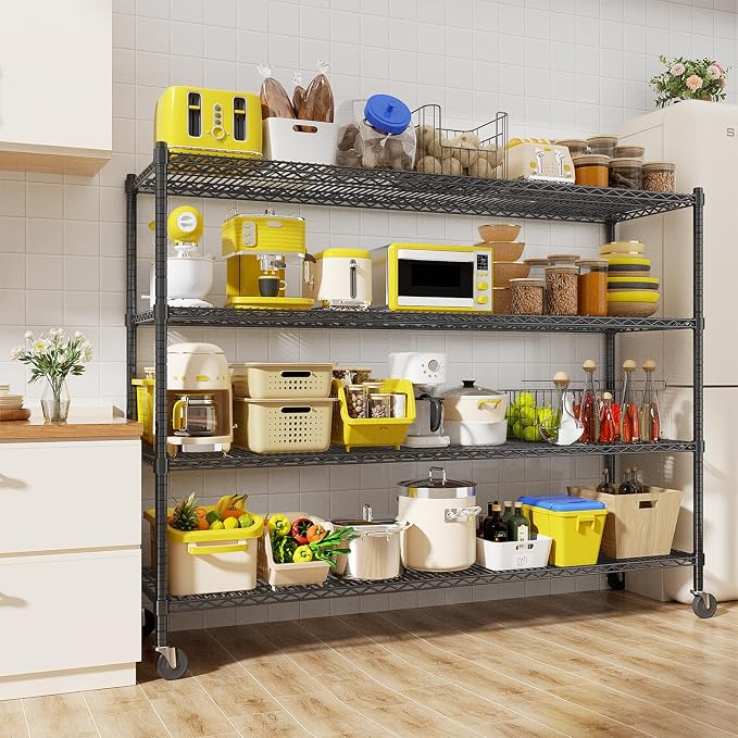 Storage Shelves with Wheels, 4-Tier Adjustable Metal Industrial Utility Shelf - Image 2