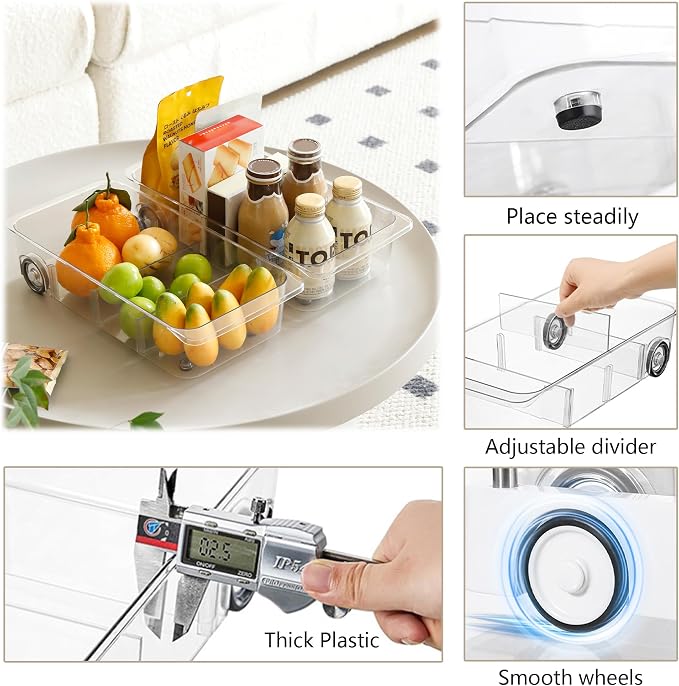 Fridge Organizer Bins With Wheels, 3 Pack Roll Out Refrigerator Organizers And - Image 3
