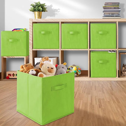 Casafield Set of 6 Collapsible Fabric Cube Storage Bins, Lime Green - Image 5