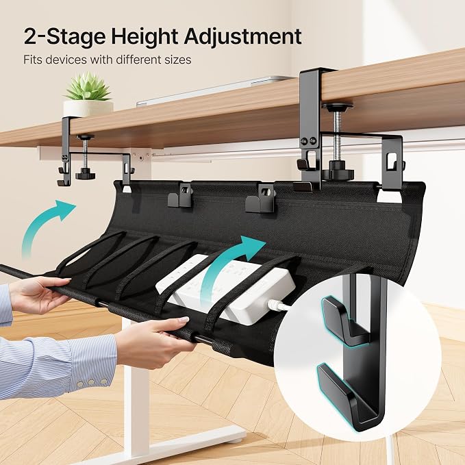 PEGZONE No Drill Under Desk Cable Management Tray, 31.5" Cord Management Under - Image 8