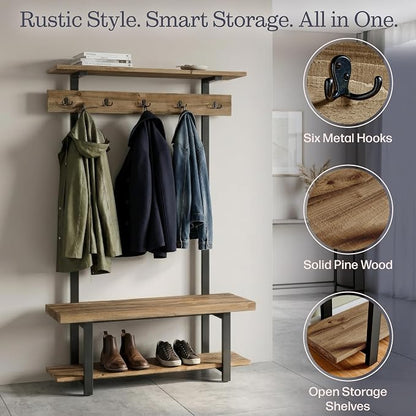 Pomona Solid Wood Entryway Hall Tree - Image 5