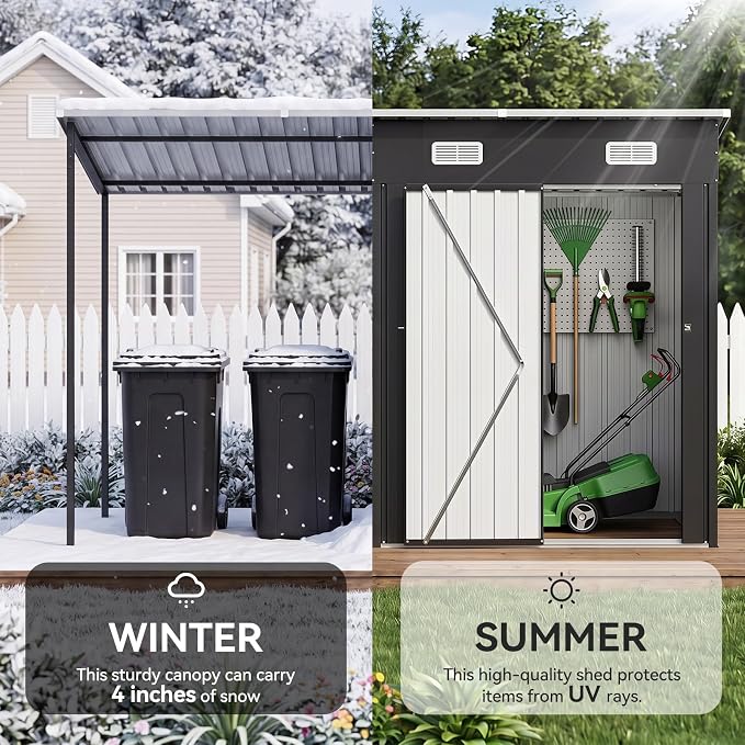 Aoxun 5x3FT Outdoor Storage Shed & Hardtop Canopy Gazebo Combo | 10x3FT Metal - Image 4