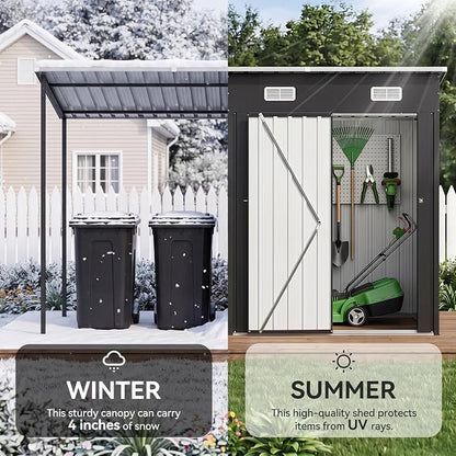 Aoxun 5x3FT Outdoor Storage Shed & Hardtop Canopy Gazebo Combo | 10x3FT Metal - Image 4