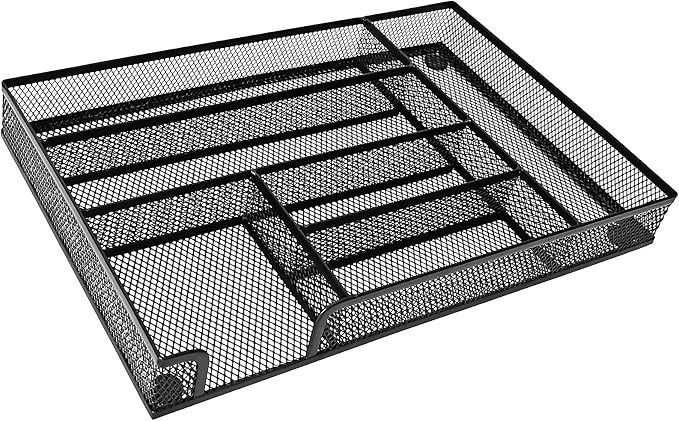Metal Mesh Desk Drawer Organizer Tray, 6-Compartment Office Drawer Organizer by Wenkedigi