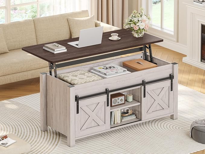 SEDETA Lift Top Coffee Table, Farmhouse Lift Tabletop Dining Table, Gas Spring by SEDETA