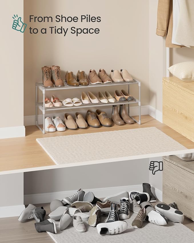 SONGMICS Shoe Rack, 2-Tier Shoe Organizer, Metal Storage Shelf, Upright or - Image 9