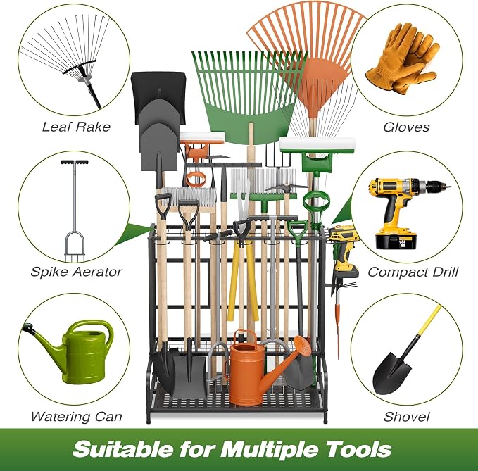 Sttoraboks Garden Tool Organizer Rack Up to 39 Tools, Heavy-Duty Steel Yard - Image 4