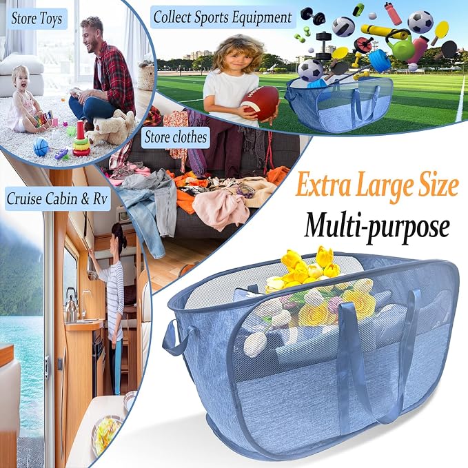 Extra Large Mesh Pop Up Laundry Hamper, 100L Collapsible Laundry Basket - Image 4