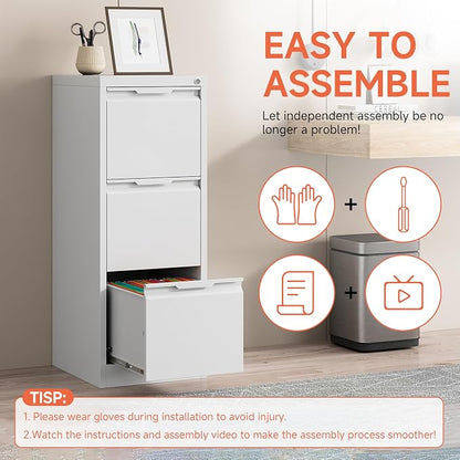 3 Drawer File Cabinet with Lock, Vertical Filing Cabinets - Image 5