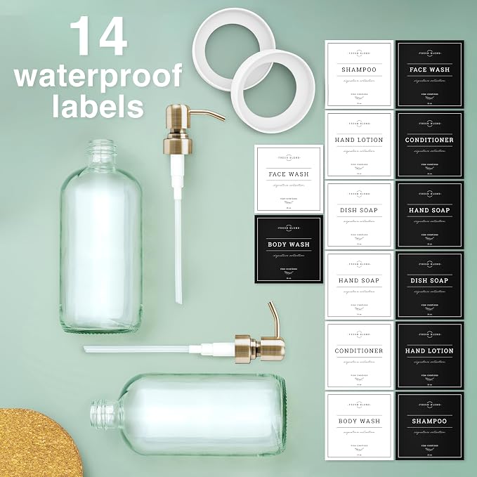 Vine Creations Clear Glass Soap Dispenser, 2 Pack Kitchen Soap Dispenser Set - Image 4