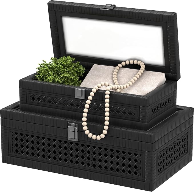 Rattan Decorative Box, Boho Display Boxes by Unknown