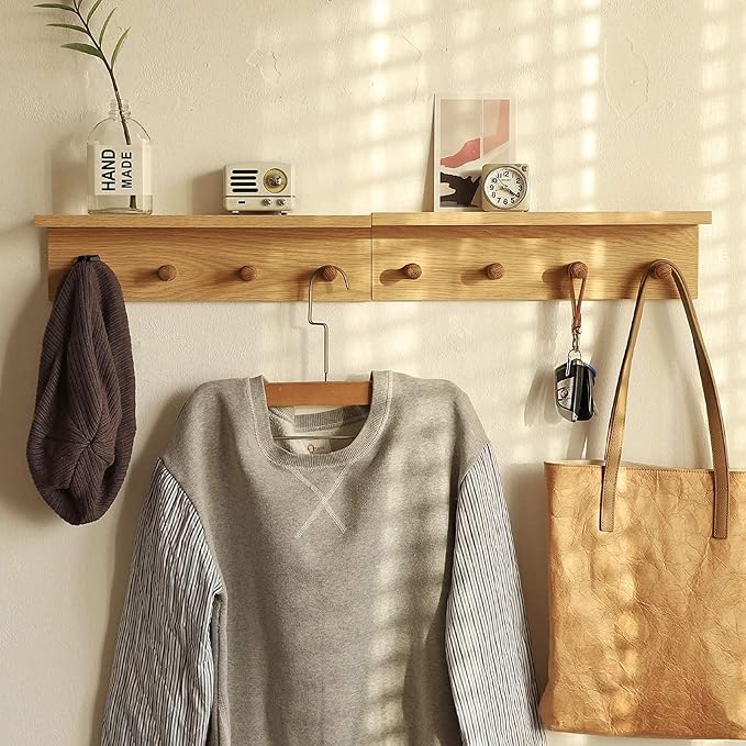 Entrance Coat Rack ，Coat Hooks, Wall-Mounted Wooden Hook Rack, Wall-Mounted - Image 4