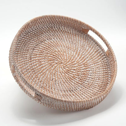 Round Rattan Serving Tray Decorative Woven Ottoman Trays by DECRAFTS
