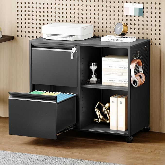 Mobile Lateral File Cabinet, 2 Drawer Filing Cabinet - Image 2