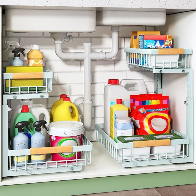 Kitstorack Under Sink Organizer, 2 Tier Under the Sink Storage, Slide out Pull by Kitstorack