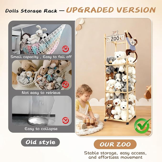 Stuffed Animal Storage Organizer, 55In Large Wooden Zoo Toy Storage Holder - Image 5