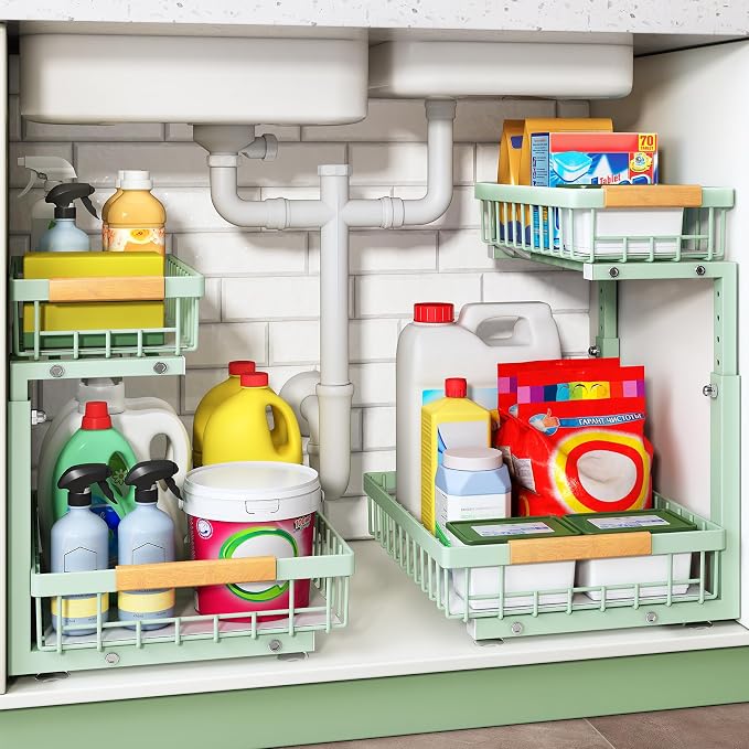 Kitstorack Under Sink Organizer, 2 Tier Under the Sink Storage, Slide out Pull by Kitstorack