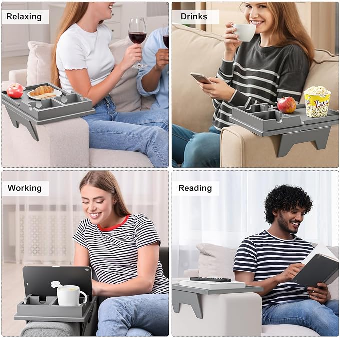 Couch Cup Holder Tray - 2 in 1 Couch Armrest Table - Sofa Armchair Caddy - Image 8