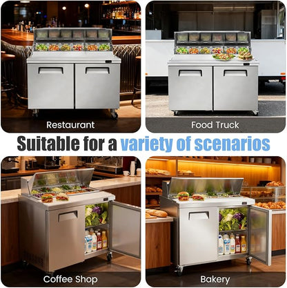 48" W Commercial Refrigerator Sandwich Salad Prep Table, Stainless Steel 2-Door - Image 8