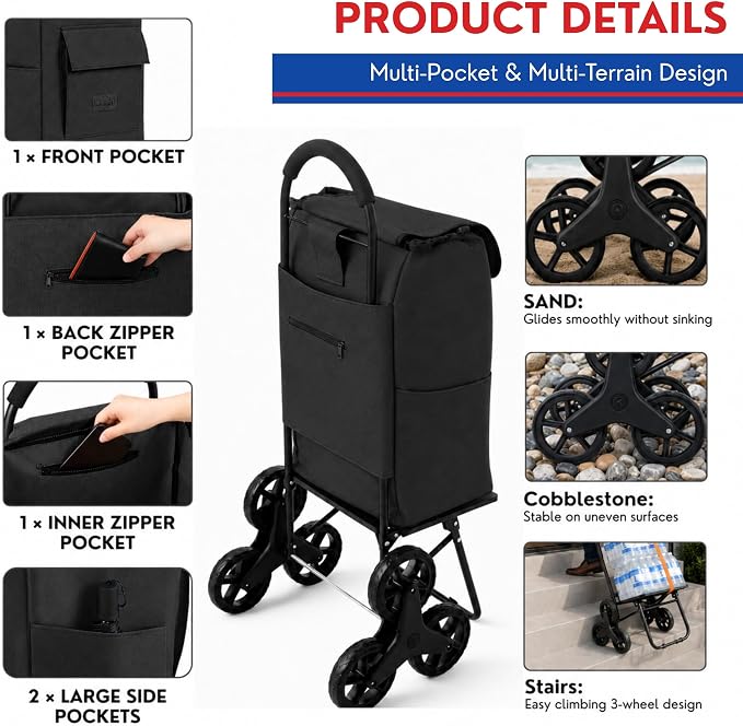 Shopping Cart, Super Loading Stair Climber 220 lbs Capacity, Grocery Foldable - Image 5