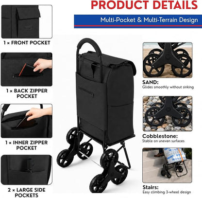Shopping Cart, Super Loading Stair Climber 220 lbs Capacity, Grocery Foldable - Image 5
