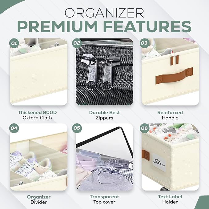 Underbed Storage with Wheels, 2 Pack| Low Profile Storage Organizer with Clear - Image 2
