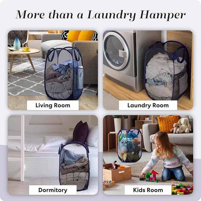 Handy Laundry Collapsible Mesh Foldable Hamper 14" x 14' x 24" Navy Blue - Image 8