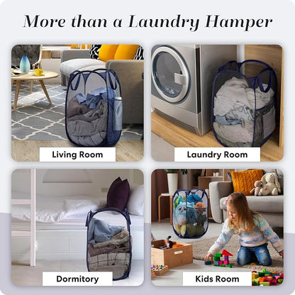 Handy Laundry Collapsible Mesh Foldable Hamper 14" x 14' x 24" Navy Blue - Image 8