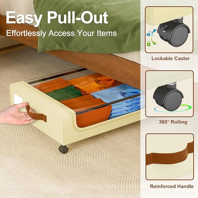 GoMaihe Under Bed Storage with Wheels:48L Underbed Storage Containers with Lids - Image 2