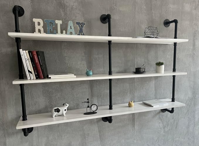 HDDFER Industrial Pipe Shelving Rustic White Pipe Wall Shelves Industrial - Image 7