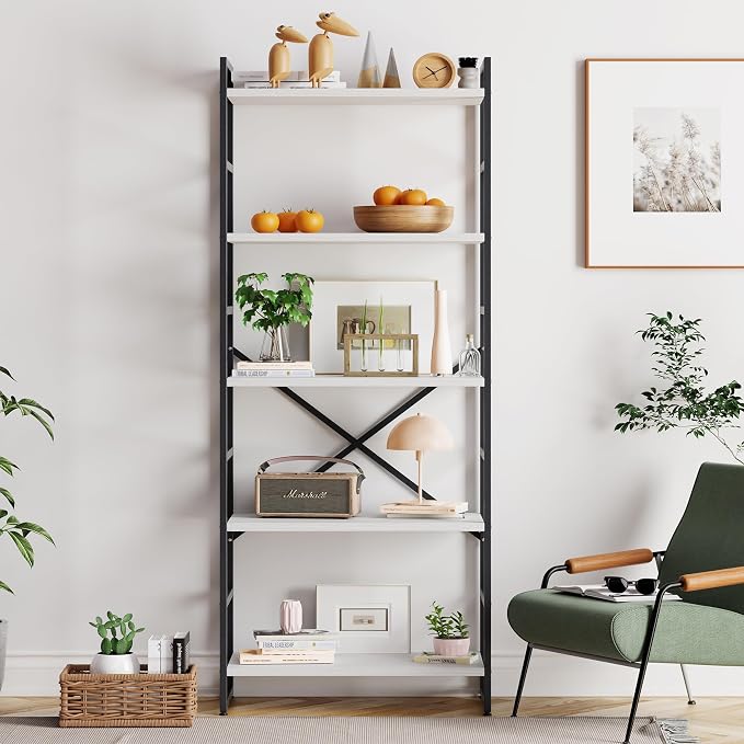 Vongrasig 5 Tier Bookshelf, Modern Tall Bookcase, Industrial Book Shelves by Vongrasig