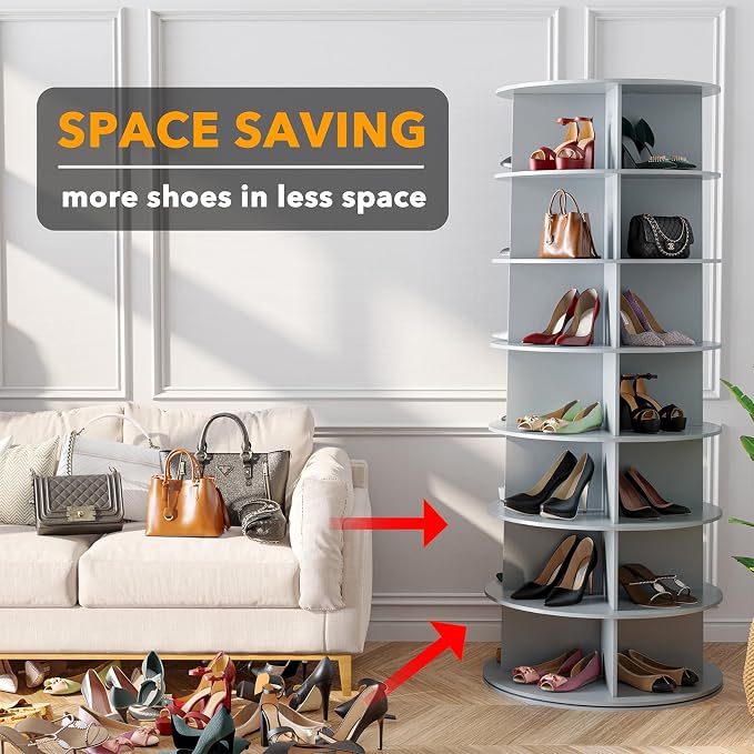 SpaceAid 7 Tier Rotating Shoe Rack Tower, Spinning Shoe Display Lazy Susan - Image 3