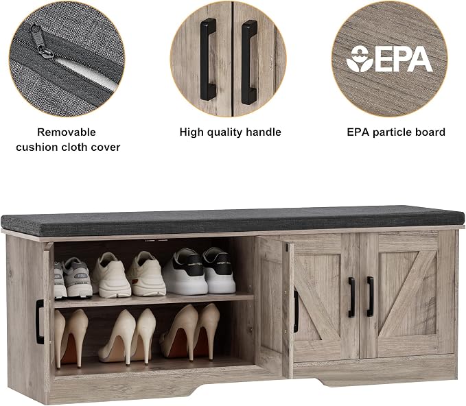 HOMSHO Farmhouse Shoe Storage Bench - Image 8