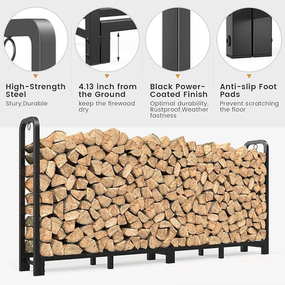 Mr IRONSTONE 8ft Firewood Rack Outdoor Indoor, Upgraded Heavy Duty Adjustable - Image 4