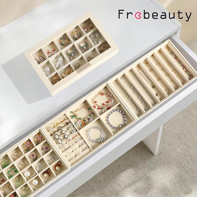 Frebeauty Stackable Jewelry Trays, Removable Glass Lid, Drawer Inserts - Image 2