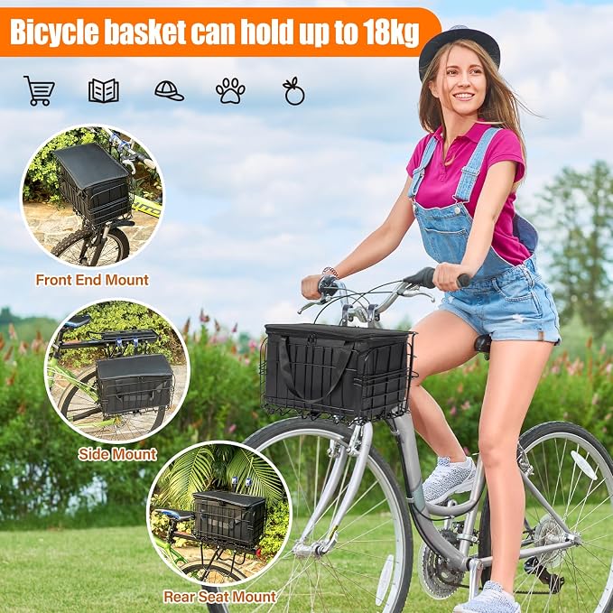HOMEE Folding Rear Bike Basket Wire Mesh Fold-Up Detachable Front Bag Rear | - Image 6