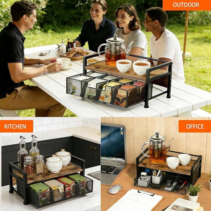 Tea Bag Organizer for Kitchen Countertop, Wooden Tea Box Organizer - Image 8