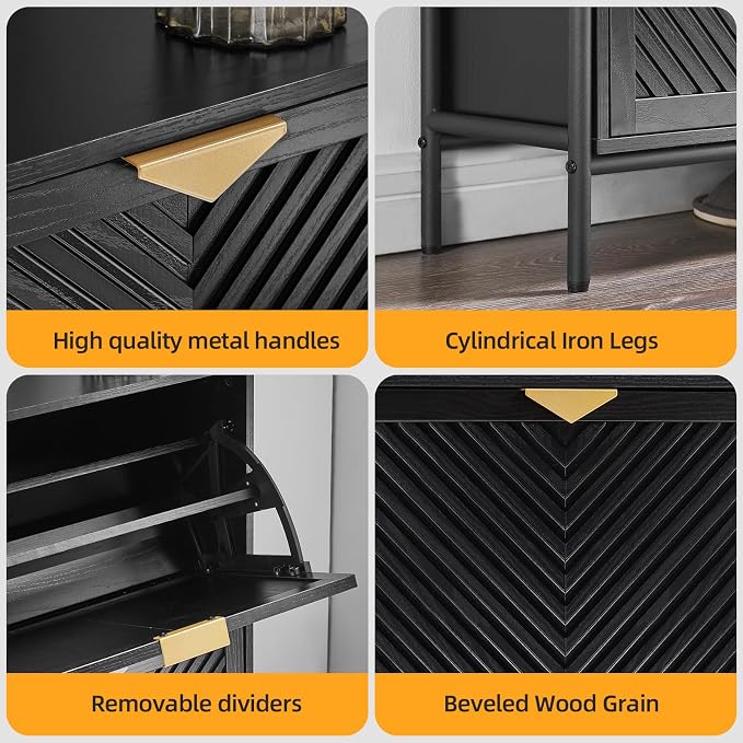 Shoe Cabinet with 4 Flip Drawers, Narrow Entryway Rack, Freestanding, - Image 7
