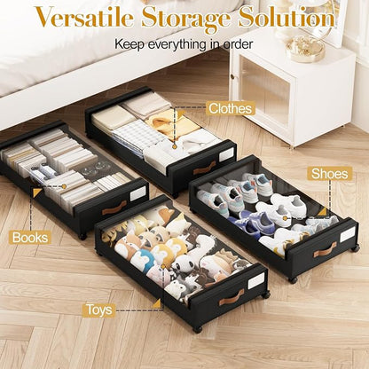 Yecaye Under Bed Storage with Wheels, 4 Pack Under the Bed Storage Containers - Image 6
