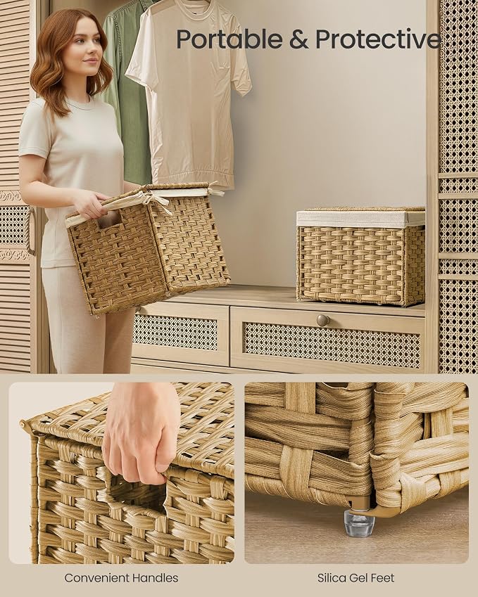 SONGMICS Storage Basket with Lid, Woven Blanket Storage Bin with Handles - Image 5