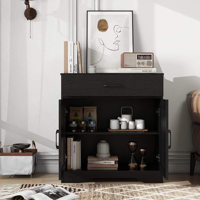Panana Wooden Cabinet 1 Drawer and 2 Doors Storage Cupboard Coffee Bar - Image 4