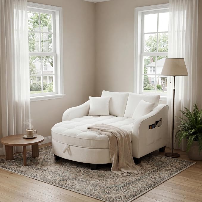 ERYE Chenille Tufted Loveseat Sofa and Ottoman Set, Tufted Recliner Sleeper - Image 4