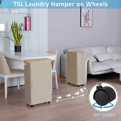 efluky Laundry Basket with Wheels, Tall Rolling Laundry Hamper with Lid and - Image 2
