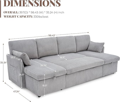 Huatean Home Oversized Sleeper Sofa Couch, 100 inch 2 in 1 Pullout Couch Bed - Image 3