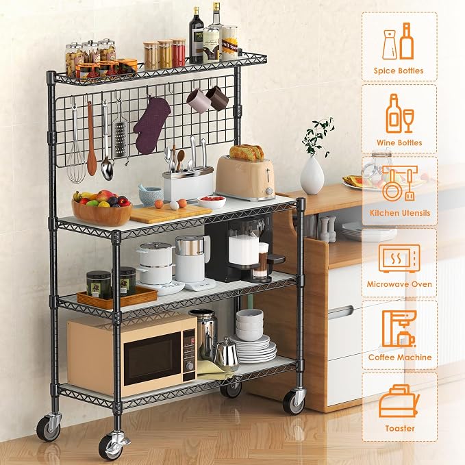 Leteuke Bakers Rack with Storage & Wheels, 42 Inch Microwave Stand Kitchen - Image 2