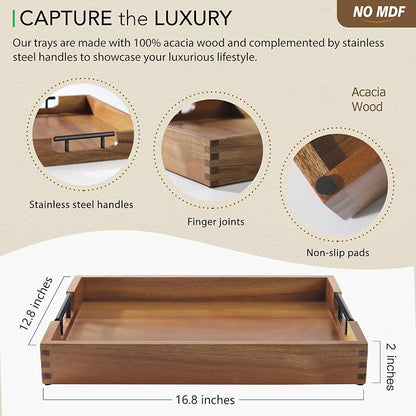 Joy&Grace Ottoman Tray for Living Room, Large Acacia Wooden Serving Tray - Image 3