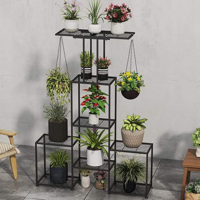 Plant Stand Indoor Outdoor, Metal 6 Tier Tall Hanging Plant Shelf - Image 3