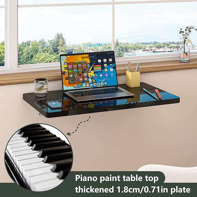 Clikuutory Black Wall Mounted High Gloss Folding Table 23.6" L x 15.7" W - Image 3