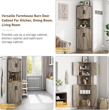 68" Tall Farmhouse Corner Cabinet, Dining Room Storage Cabinet - Image 8