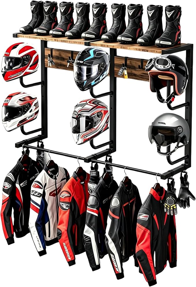 Motorcycle Helmet Holder Wall Mount, Motorcycle Gear Rack by hanvate